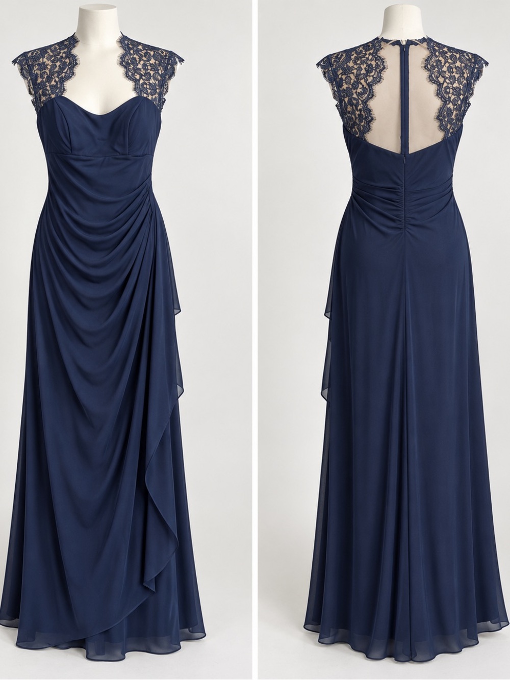 XScape NWT Navy Lace-Trim Maxi Evening Gown sz 6